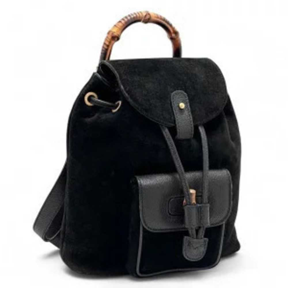 Gucci Bamboo Backpack Rucksack Daybag Suede Black